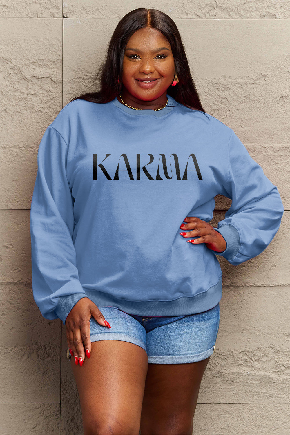 Simply Love Full Size KARMA Graphic Sweatshirt