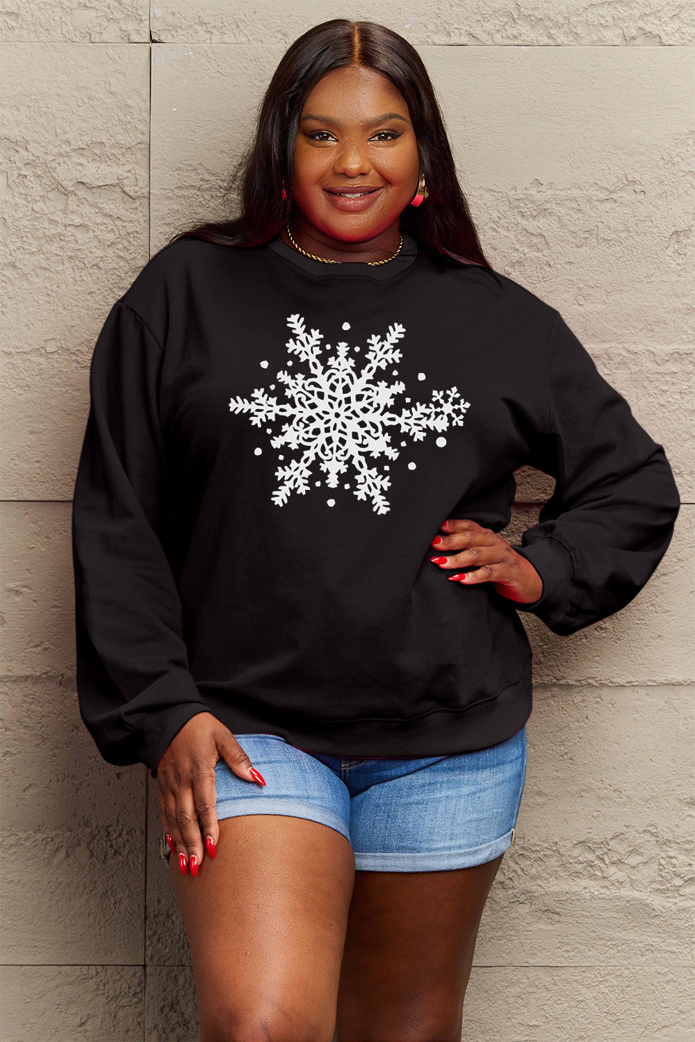 Simply Love Full Size Snowflake Graphic Sweatshirt