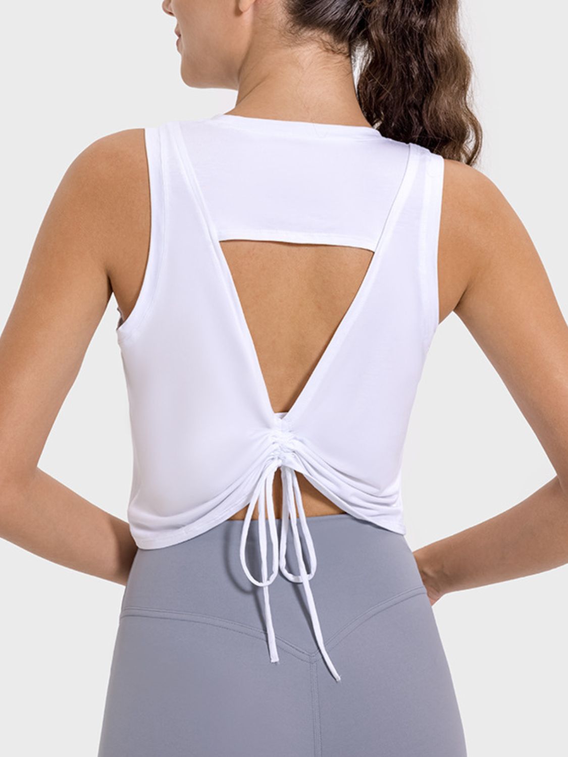 Millennia Drawstring Cutout Round Neck Active Tank