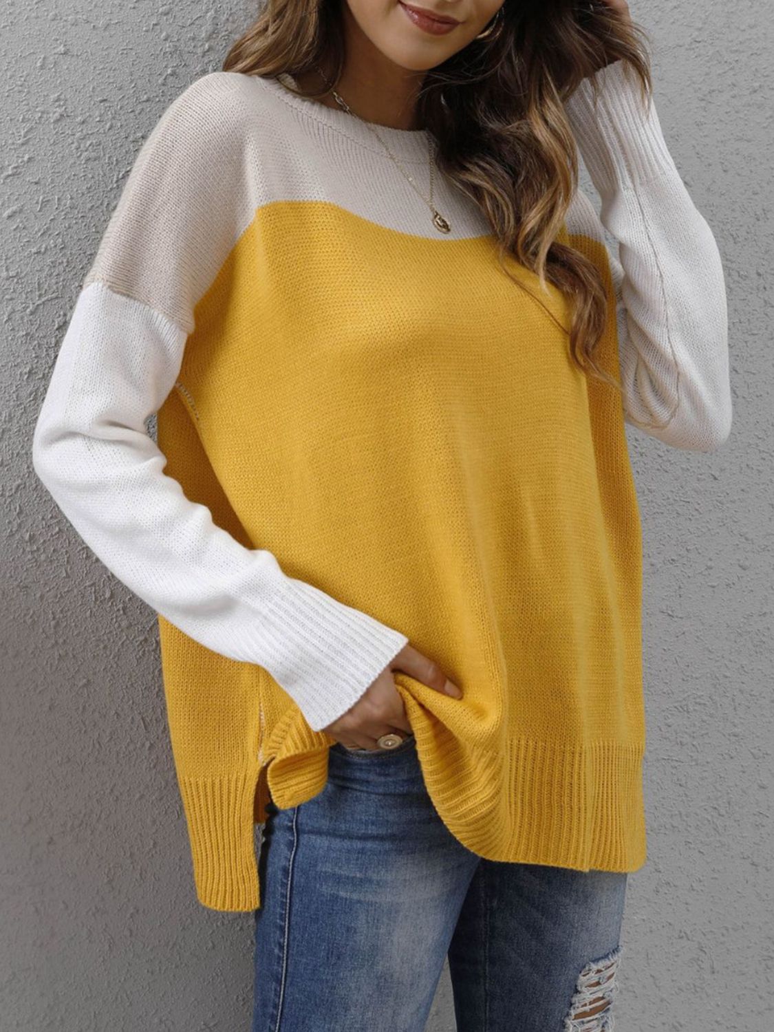 Color Block Round Neck Sweater