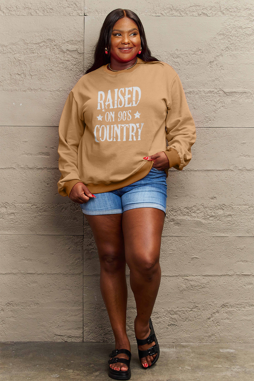 Simply Love Full Size RAISED ON 90'S COUNTRY Graphic Sweatshirt