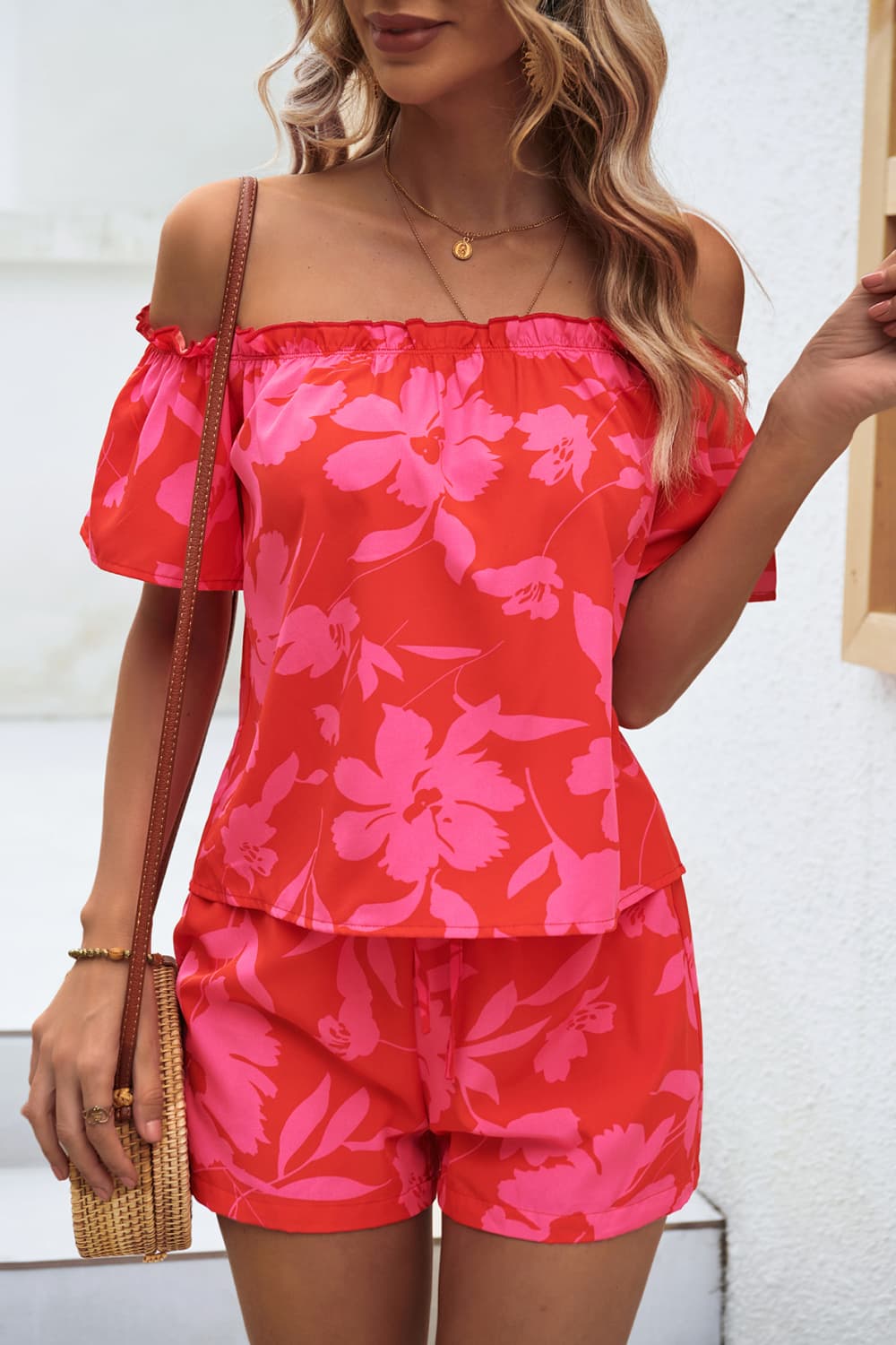 Honey Floral Off-Shoulder Top and Shorts Set