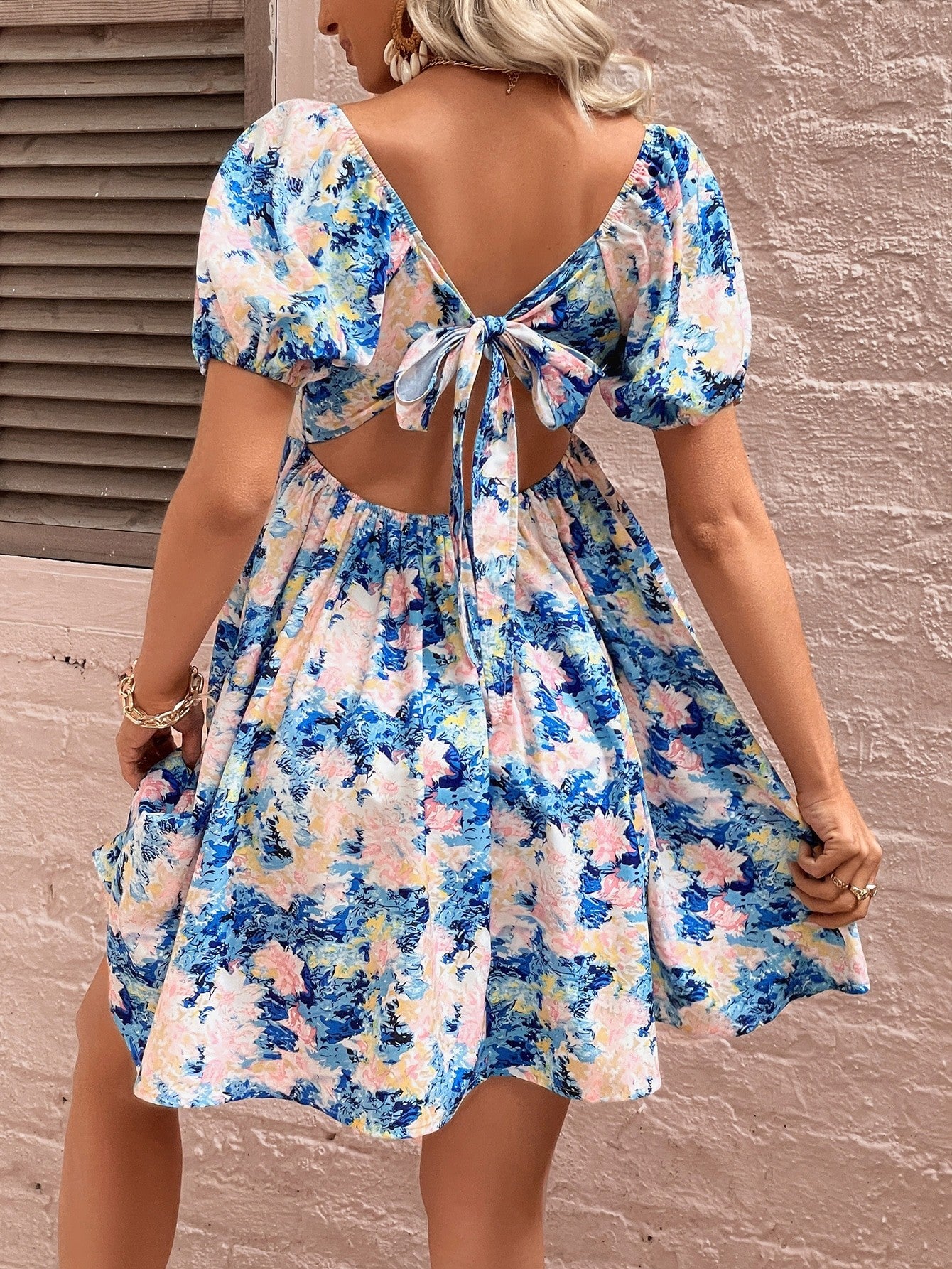 Honey Floral Square Neck Puff Sleeve Dress