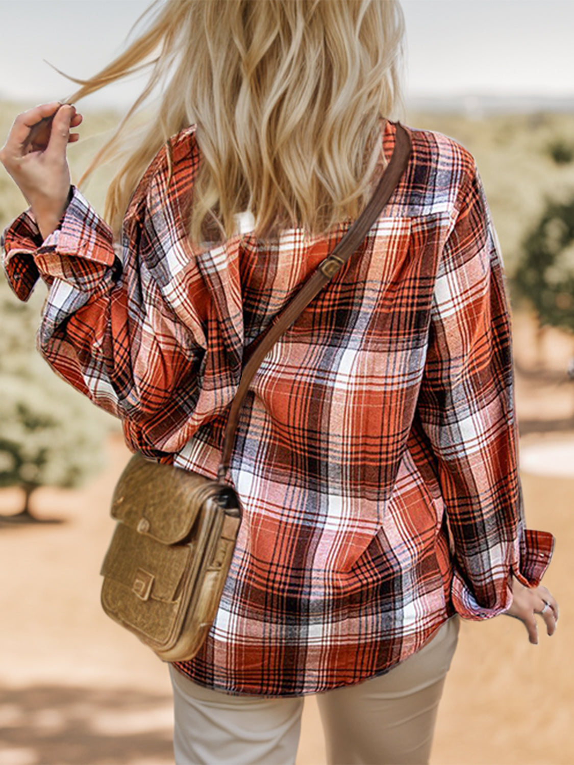 MeiMei Plaid Button Up Dropped Shoulder Shirt