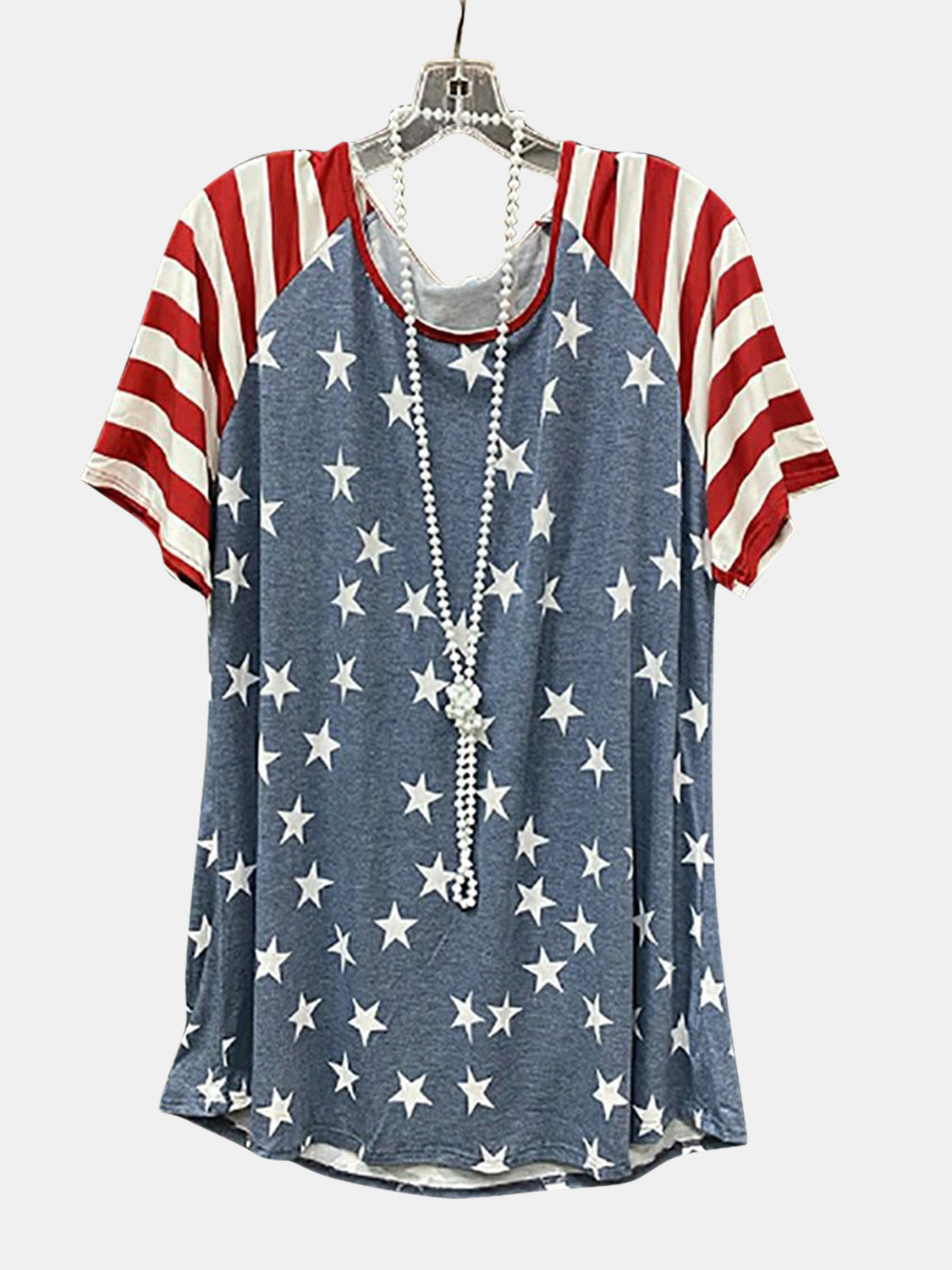 MeiMei Full Size Star Striped Round Neck Short Sleeve T-Shirt