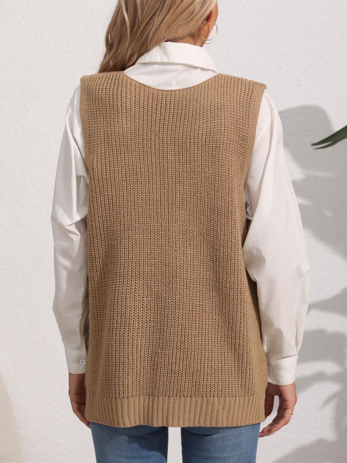 Pocketed V-Neck Sweater Vest