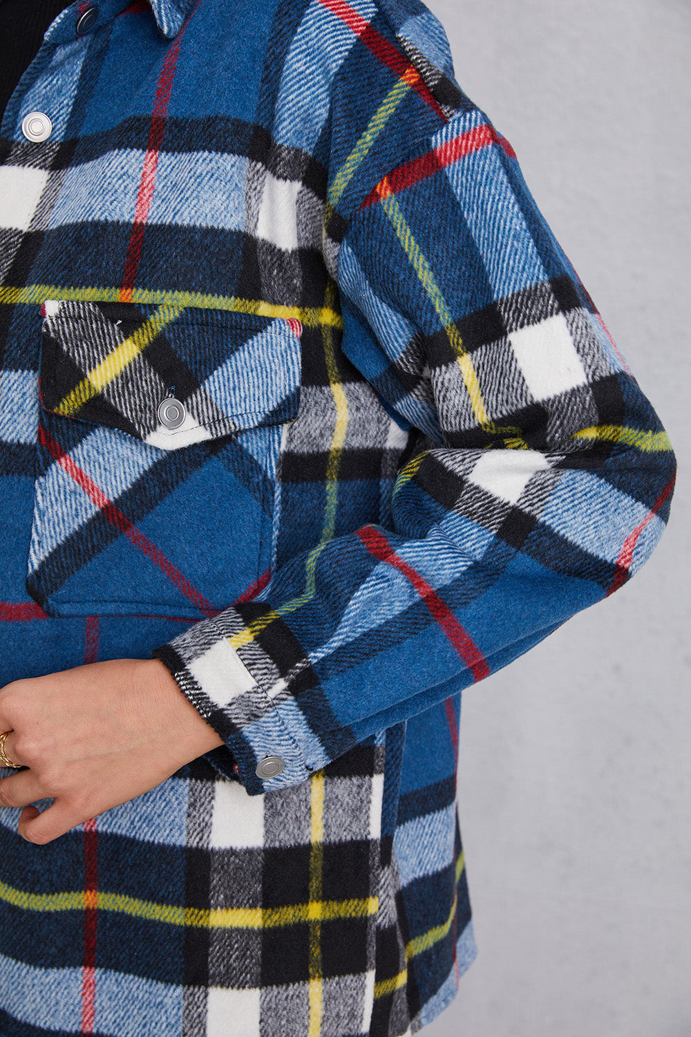 MeiMei Plaid Button Up Dropped Shoulder Jacket