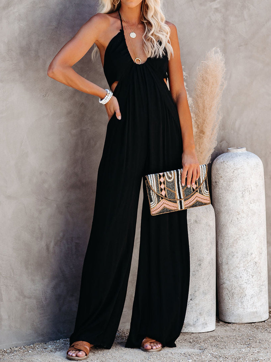 MeiMei Halter Neck Wide Leg Jumpsuit