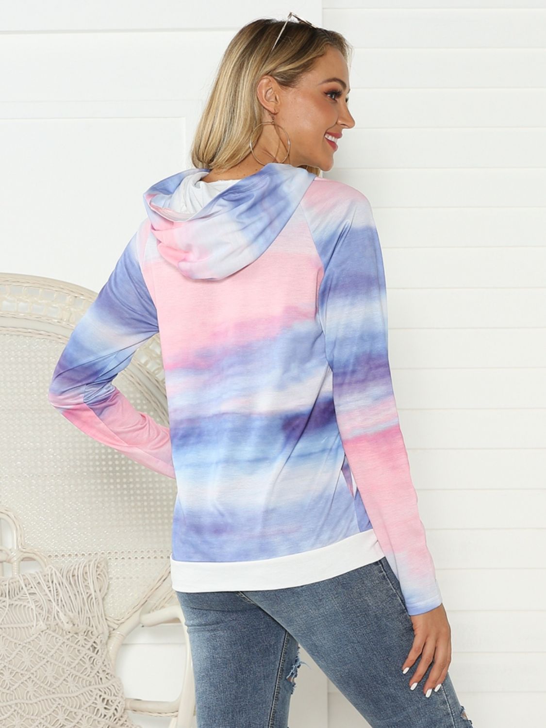 Shiny Full Size Tie-Dye Long Sleeve Hoodie