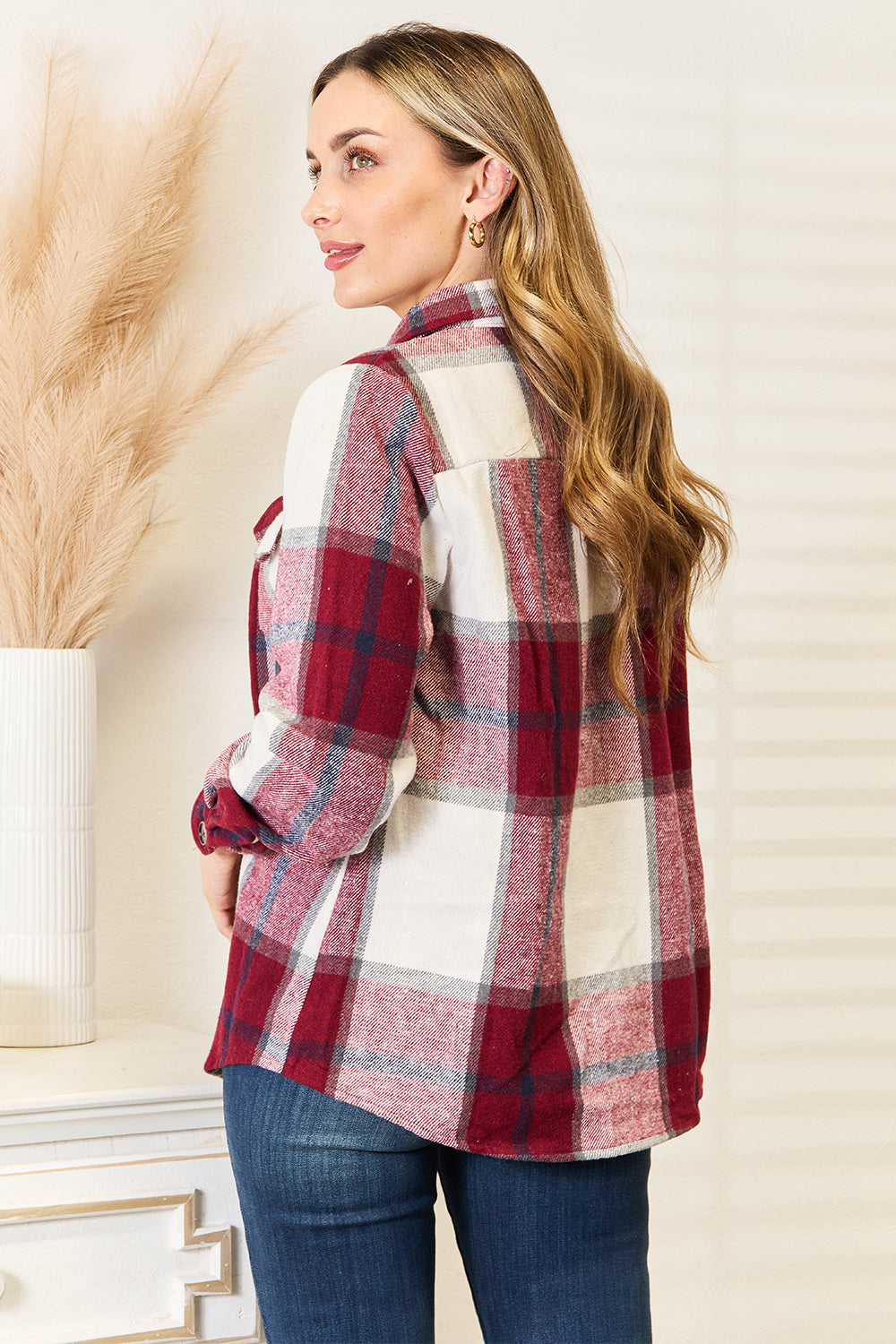 Ivy Lane Plaid Button Up Flannel Shirt Jacket