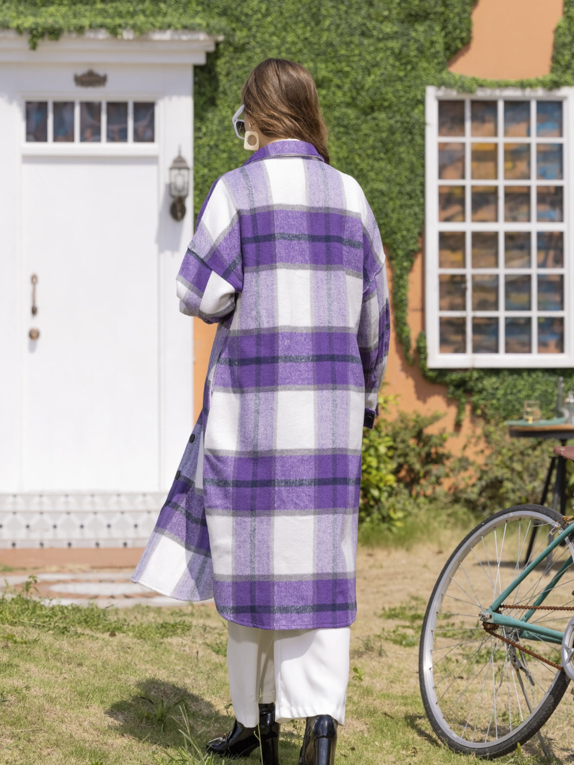 MeiMei Plaid Button Up Dropped Shoulder Coat